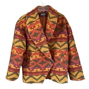 Vintage Braetan Southwestern Aztec Wool Blend Coat Jacket USA Made Boho Tribal